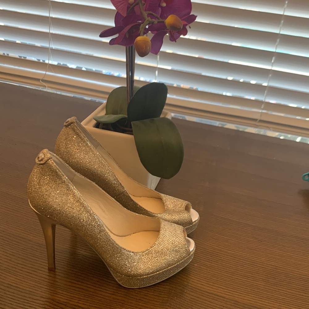 Michael Kors new never worn 3 inch silver glitter heels